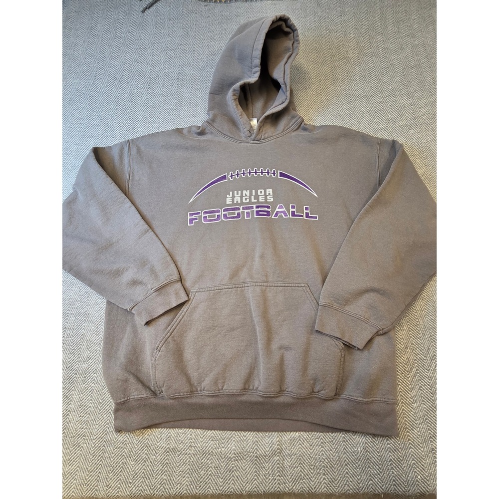 Gildan Heavy Blend Hoodie Mens XL Gray Junior Eagles Football Graphic Pullover